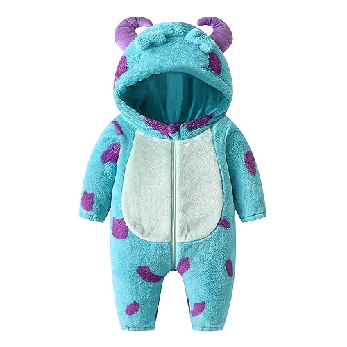 RWYBEYW Kleinkind Baby Junge Mädchen Halloween Weihnachten Kostüm Cartoon Tier Cosplay Fancy Dress Kostüm Fuzzy Warm Hoodie Jumpsuit Herbst Winter Kleidung (Blue, 6-12 Months) von RWYBEYW