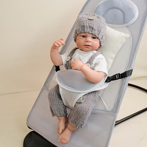 RXDOLL 17 Zoll 45 cm Realistische Reborn Baby Puppe Weiches Tuch Körper Gewichtete Handgemachte lebensechte Wurzelhaar Neugeborene Bebe Geschenke mit Fütterungsspielzeug für Kinder Alter 3+ von RXDOLL