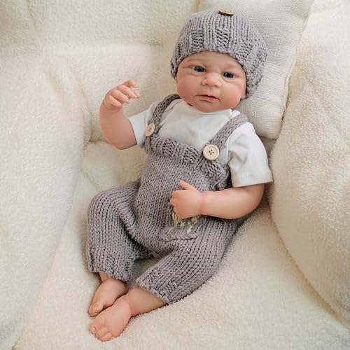 RXDOLL 17 Zoll Reborn Babypuppen Silikon Ganzkörper Junge Realistische Neugeborene Puppe Lebensechte Babypuppen, die echt aussehen Babies Junge Puppe Waschbare Geschenke für Kinder ab 3 Jahren oder von RXDOLL