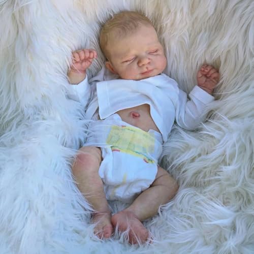 RXDOLL 18 Zoll 45 cm Anatomisch Korrekte Reborn Baby Puppen Realistische Silikon Weiche Ganzkörper Vinyl Schlafende Junge Handgemachte Gewichtete Neugeborene Bebe wasserdichte Spielzeug Geschenke von RXDOLL