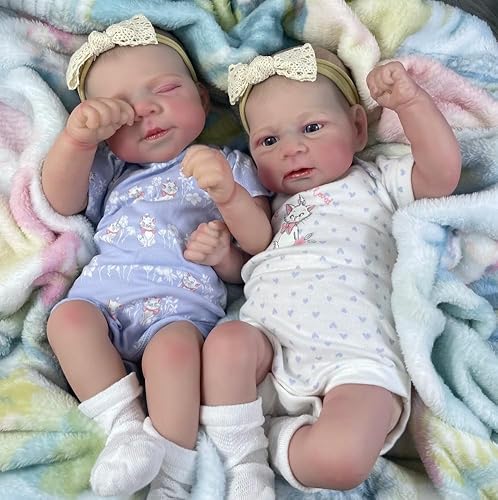 RXDOLL 18 Zoll Realistische Reborn Babypuppen Zwillinge Mädchen Lebensechte Neugeborene Zwillingspuppe Weicher Körper Echte Babypuppen Die Echte Silikon Babys Zwillinge Reborn Puppe Spielzeug von RXDOLL