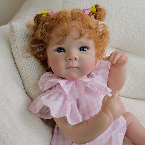 RXDOLL 18 Zoll Reborn Babypuppen Silikon Ganzkörper Mädchen Realistische Neugeborene Babys Puppen, die echt aussehen Silikon Babypuppe mit verwurzelten roten lockigen Haaren für Mädchen ab 3 Jahren von RXDOLL