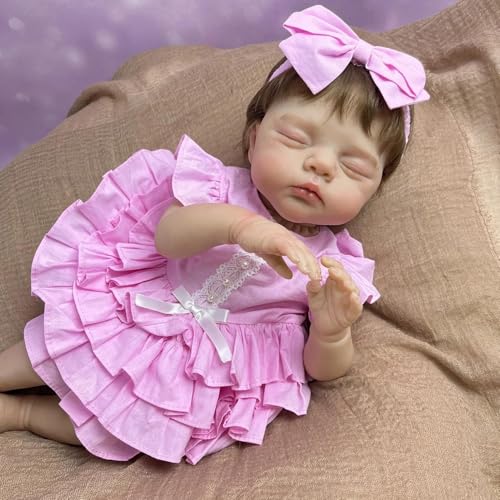RXDOLL 19 Zoll Reborn Baby Asleep Puppe Spielzeug Lebensechte Vinly Gliedmaßen Tuch Körper Babypuppen, die echt realistisch aussehen Neugeborene Babys mit verwurzelten Haaren Kinder von RXDOLL