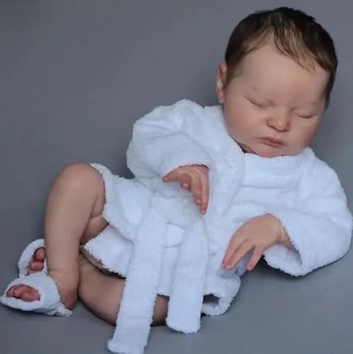 RXDOLL 20 Zoll Reborn Babypuppen Silikon Ganzkörper Junge Schlafende Realistische Babypuppe Lebensechte Neugeborene Babypuppen, die echt aussehen Silikon Babys Junge Puppe mit Fütterungsspielzeug von RXDOLL