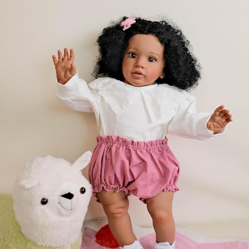 RXDOLL 26 Zoll Afroamerikanische Reborn Babypuppen Schwarzes Mädchen Realistische Reborn Kleinkindpuppe Stoffkörper Lebensechte Babypuppen, die echt aussehen Silikon Babys Kleinkind Mädchen von RXDOLL