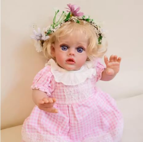 RXDOLL 26 cm Mini Reborn Baby Puppe Realistische Weiche Tuch Körper Handgemachte 3D Haut Blonde Haar Real Life Posable Lebensechte Neugeborene Bebe Spielzeug Geschenke für Kinder von RXDOLL