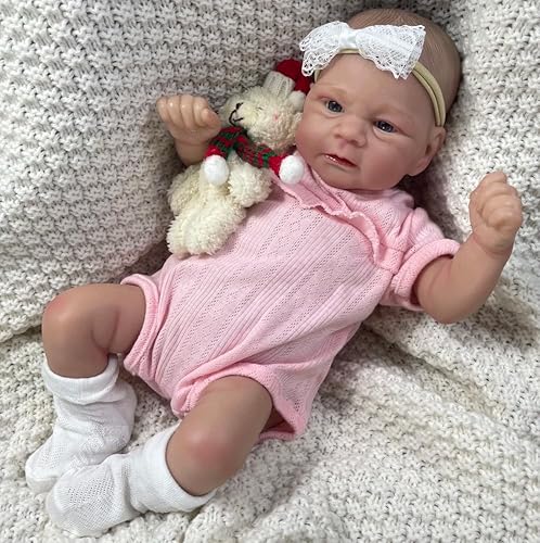 RXDOLL 43.2 cm Reborn Babypuppen Silikon Ganzkörper Mädchen Realistische Babypuppen, die Echt Aussehen Silikon Babys Neugeborene Puppe mit großen blauen Augen für 3+ Jahre alte Mädchen von RXDOLL