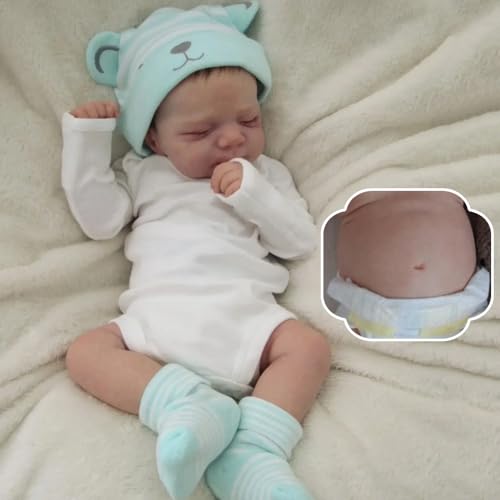 RXDOLL 45,7 cm realistische Babypuppe, Jungen, Ganzkörper-Silikon, Reborn-Babypuppen, anatomisch korrekt, echt aussehende Reborn-Puppen, schlafende Neugeborenen-Puppe für Kinder, Geburtstagsgeschenke von RXDOLL