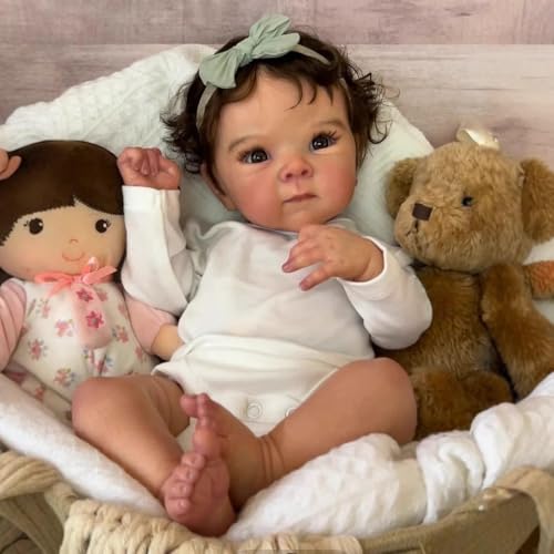 RXDOLL 45,7 cm süße Reborn Puppen Mädchen realistische Neugeborene Babypuppe weicher Stoffkörper lebensechte Babypuppen, die aus echtem Silikon aussehen Babypuppe mit großen blauen Augen für Kinder ab von RXDOLL