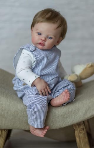RXDOLL 45CM Realistische Neugeborenes Baby Puppe Junge Vinyl Ganzkörper Lebensechte Reborn Baby Puppen Anatomisch Korrekte Babypuppe Echtes Leben Baby Junge Puppe Badefähig von RXDOLL