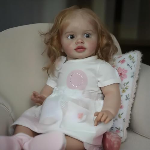 RXDOLL 66 cm große Größe Reborn Kleinkind-Puppen Real Life Reborn Babypuppen, die echt lebensecht aussehen Kleinkind Puppe Blondes Haar Mädchen Weiches Tuch Körper gewichtete Babypuppe Spielzeug für von RXDOLL