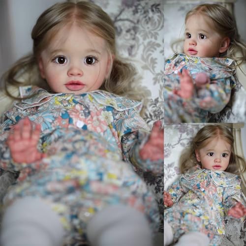 RXDOLL 66 cm große realistische Reborn-Kleinkind-Mädchen-Puppe, handgefertigt, Silikon, weiches Vinyl, Reborn-Babypuppe, die echt lebensecht aussieht, gewichtetes Babyspielzeug-Set für Kinder von RXDOLL