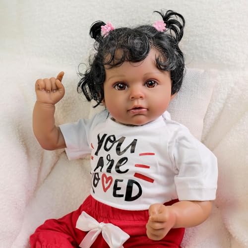 RXDOLL Afrikanische Amerikanische Reborn Babypuppen Schwarzes Mädchen 20 Zoll Realistische Neugeborene Babypuppen Weiches Tuch Körper Real Life Biracial Babypuppe mit Fütterungszubehör von RXDOLL