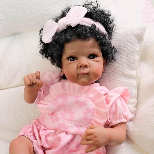 RXDOLL Afrikanische Reborn Babypuppen Silikon Ganzkörper Vinyl Black Girl 18 Zoll Realistische Neugeborene Babypuppen, die echt aussehen anatomisch korrekt Schwarze Puppe von RXDOLL