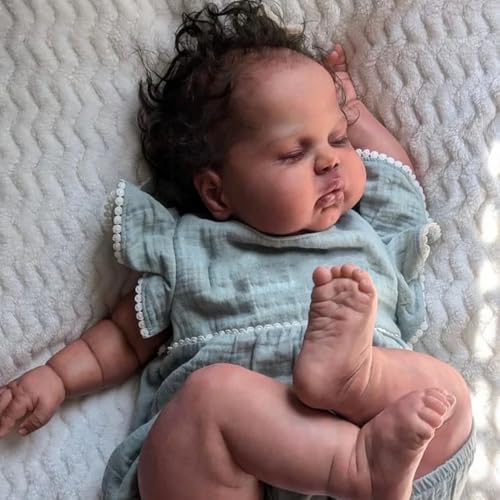 RXDOLL Afrikanische lebensechte realistische Kleinkindpuppen 61 cm schwarz Reborn Soft Vinyl New Toddler Baby Doll Dunkelbraune Haut Handgemachte Reborn Babys mit Stoffkörper von RXDOLL