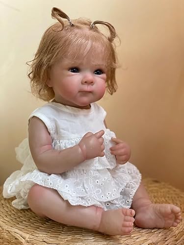 RXDOLL Anatomisch Korrekte 18 Zoll 45 cm Reborn Baby Puppen Realistische Weiche Silikon Vinyl Körper Mädchen Blaue Augen Handgemachte Gewichtete wasserdichte Neugeborene Bebe Spielzeug Geschenke von RXDOLL