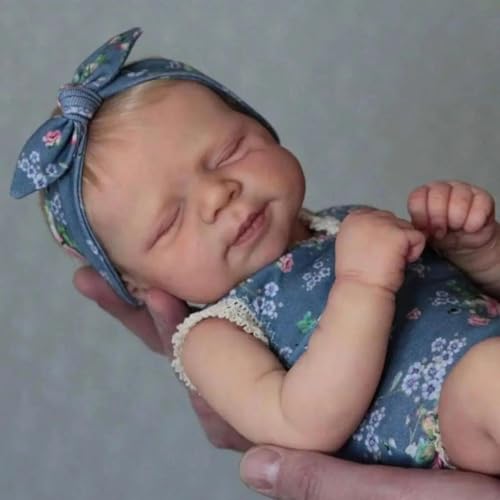 RXDOLL Asleep Reborn Babypuppen 18 Zoll 45 cm Realistische Neugeborene Babypuppen Blondes Haar Lebensechte Real Life Babypuppe, die aus echtem weichem Tuch aussieht, Körperpuppe Spielzeug für Kinder von RXDOLL