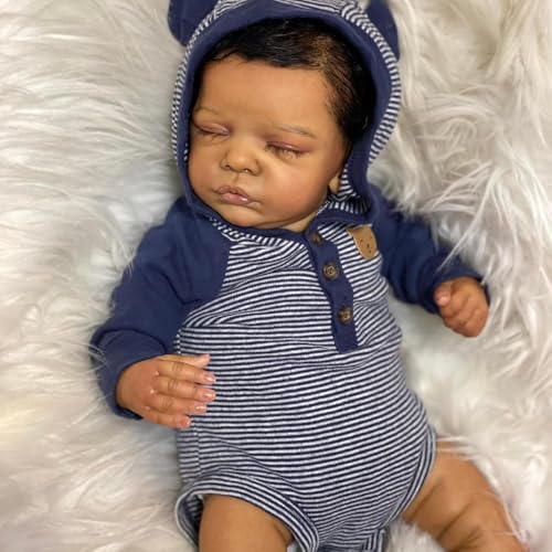 RXDOLL Black Reborn Baby Dolls 19 Inch Sleeping African American Newborn Baby Dolls That Look Real Life Dark Brown Soft Preemie Size Realistic Reborn Babies Cloth Body von RXDOLL