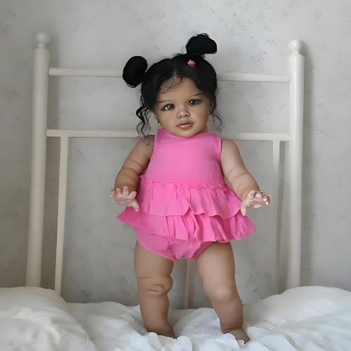 RXDOLL Black Reborn Baby Dolls Pippa 26 Inch African American Reborn Todder Dolls Soft Cloth Body Big Size Realistic Toddler Girl Dark Skin Silicone Babies Doll Toy Kids Age 3+ von RXDOLL