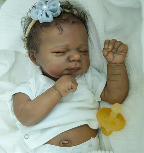 RXDOLL Black Reborn Babypuppen Silikon Ganzkörper Mädchen 18 Zoll Afroamerikanisch Realistische Neugeborene Babypuppen Anatomisch Korrekte Schwarze Mädchen mit Dunkelbrauner Haut von RXDOLL