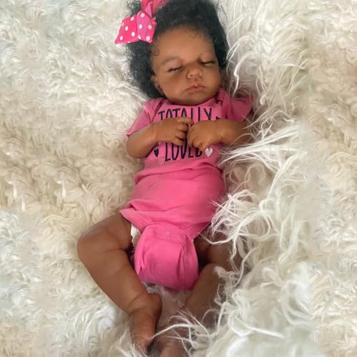 RXDOLL Black Reborn Babypuppen Silikon Ganzkörper Vinyl Mädchen 20 Zoll Lebensechte Afroamerikanische Neugeborene Puppe Anatomisch Korrekte Babypuppe mit lockigem Haar & Dunkler Haut von RXDOLL