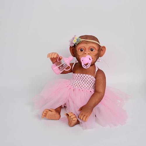 RXDOLL Lebensechte Affe Babypuppe Silikon Ganzkörper Vinyl 22 Zoll Real Life Reborn Babypuppen Detaillierte Orang-Utan Realistische Babypuppen, die Echte Affe Reborn Puppe aussehen von RXDOLL