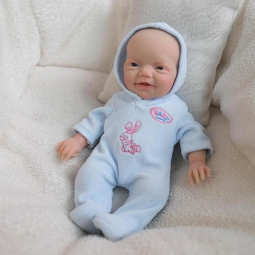 RXDOLL Mini Reborn Babypuppen Silikon Ganzkörper Lächelnder Junge 8 Zoll Lebensechte Realistische Micro Babypuppe Super Soft Solid Silikon Kleine Frühchen Tiny Babies Puppe Wasserdichtes Spielzeug von RXDOLL