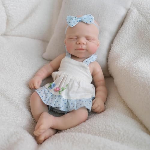 RXDOLL Mini Reborn Babypuppen Silikon Ganzkörper Mädchen Pascale 8 Zoll Realistische Babypuppen, die echt lebensecht aussehen Solide Silikon Babys Schlafen Neugeborene Puppe Wasserdicht für Kinder von RXDOLL