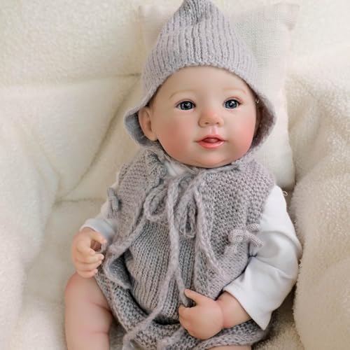 RXDOLL Realistische Babypuppe Junge 48,3 cm Silikon Ganzkörper Vinyl Anatomisch Korrekt Real Lifelife Babypuppen Neugeborene Babys mit süßem Hut Spielzeug Geschenke für Kinder ab 3 Jahren von RXDOLL