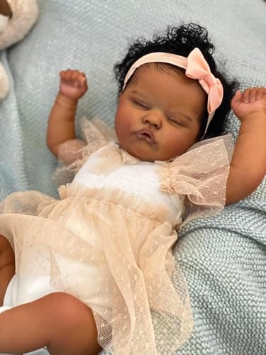 RXDOLL Realistische Babypuppe Schwarzes Mädchen 19 Zoll Afroamerikanische Reborn Babypuppen Silikon Ganzkörper Schlafen Neugeborene Puppen, die Echte Silikon Babys Biracial Puppe aussehen von RXDOLL
