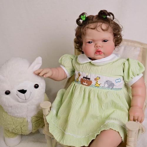 RXDOLL Realistische Reborn-Baby-Puppe, weiches Tuch, Körpergewichtet, handgefertigt, lebensecht, verwurzeltes Haar, das echt aussieht, für Neugeborene, mit Fütterungsspielzeug für Kinder ab 3 Jahren von RXDOLL