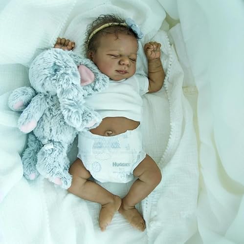 RXDOLL Realistische Reborn Baby Puppen 18 Zoll 45 cm Silikon Vinyl Weiche Tuch Körper Afroamerikanisch Schwarz Braun Haut Gewichtete Schlaf Real Life Neugeborene Bebe Spielzeug Geschenke für Kinder von RXDOLL