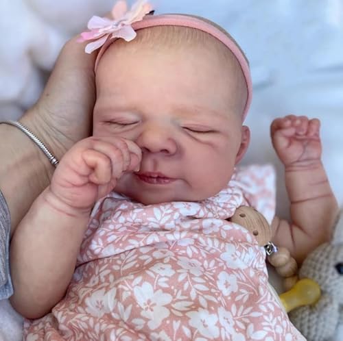 RXDOLL Realistische Reborn Baby Puppen Anatomisch Korrekte 18 Zoll 45 cm Weiche Silikon Vinyl Körper Schlafende Mädchen Handgemachte Neugeborene Bebe Wasserdicht mit Fütterung Spielzeug Geschenke von RXDOLL