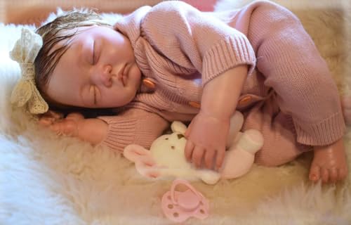RXDOLL Realistische Reborn Baby Puppen Mädchen 22 Zoll 55cm weicher gewichteter Körper Lebensechte Neugeborene Babypuppe Silikonbabys, die echt Aussehen Schlafende Babypuppen von RXDOLL