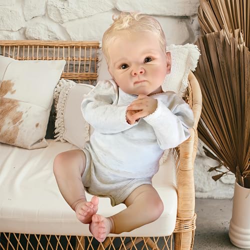 RXDOLL Realistische Reborn-Babypuppe, Silikon, Ganzkörper-Vinyl, Jungen, 45 cm, lebensechte Neugeborene, anatomisch korrekt, weiche Babypuppe mit blauen Augen, wasserdicht, Kindergeschenke von RXDOLL