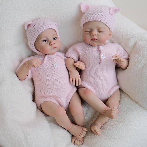 RXDOLL Realistische Reborn-Babypuppe, Zwillinge, Mädchen, 45,7 cm, lebensechte Neugeborenen-Puppe, weiches Tuch, Körpergewichtete Babypuppen, die aus echtem Silikon aussehen, für Kinder ab 3 Jahren RXDOLL Realistische Reborn-Babypuppe, Zwillinge, Mädchen, 45,7 cm, lebensechte Neugeborenen-Puppe, weiches Tuch, Körpergewichtete Babypuppen, die aus echtem Silikon aussehen, für Kinder ab 3 Jahren von RXDOLL
