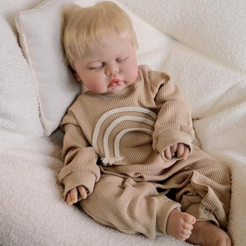RXDOLL Realistische Reborn-Babypuppen, 48,3 cm, weicher Stoffkörper, schlafend, echte lebensechte Babypuppen, Neugeborene, Babys, blondes Haar mit Fütterungsspielzeug, Geschenke für Kinder ab 3 Jahren RXDOLL Realistische Reborn-Babypuppen, 48,3 cm, weicher Stoffkörper, schlafend, echte lebensechte Babypuppen, Neugeborene, Babys, blondes Haar mit Fütterungsspielzeug, Geschenke für Kinder ab 3 Jahren von RXDOLL