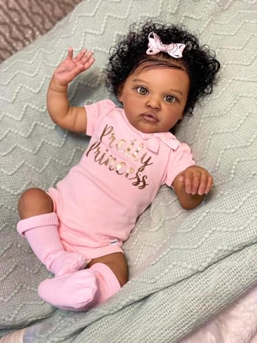 RXDOLL Realistische Reborn-Babypuppen, weicher Stoffkörper, schwarzes Mädchen, 50,8 cm, afrikanische amerikanische Babypuppen, die echte Babys aussehen, Neugeborene, Silikon-Babypuppe für Kinder ab 3 von RXDOLL