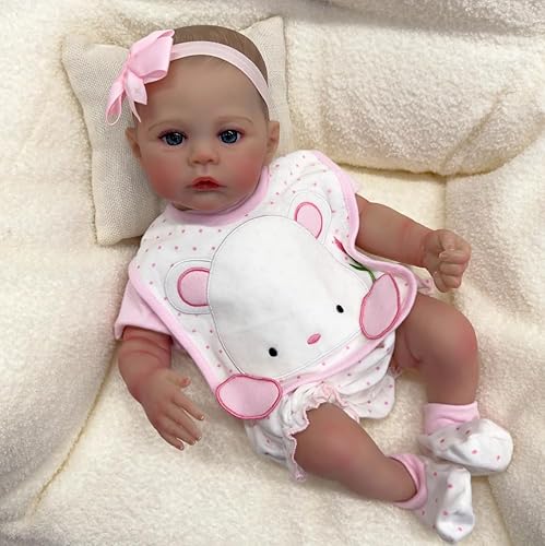 RXDOLL Realistische Reborn Babypuppen Mädchen 45,7 cm lebensechte Babypuppen, die aus echtem Silikon aussehen Babys Neugeborene Puppe blaue Augen mit weichem gewichtetem Stoffkörper für 3+ Jahre alt von RXDOLL