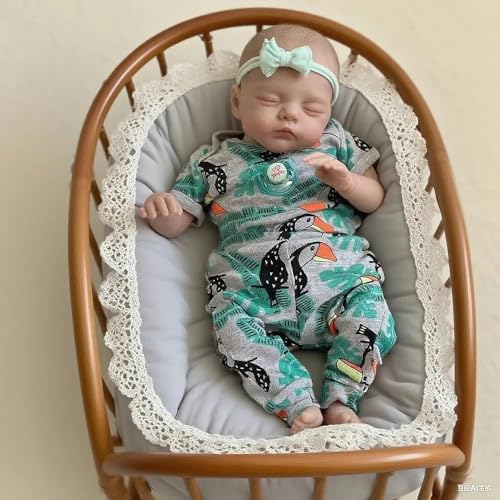 RXDOLL Realistische Reborn Babypuppen Mädchen 45,7 cm schlafende Neugeborene Puppe Junge Stoffkörper Lebensechte Babypuppen, die aus echtem weichem Silikon aussehen Babys Säuglingspuppe bemalte Haare von RXDOLL