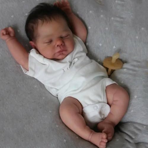RXDOLL Realistische Reborn Babypuppen Mädchen 48,3 cm schlafende Neugeborene Babypuppen Weiche Vinyl-Silikon-Babys die echt lebensecht aussehen Babypuppe mit Tuch Körper verwurzeltes Haar von RXDOLL