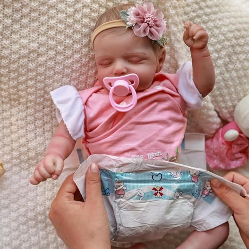 RXDOLL Realistische Reborn Babypuppen Silikon Ganzkörper Mädchen 20 Zoll Lebensechte Babypuppen, die echt schlafende Neugeborene Babys Mädchen Waschbare Puppe mit rosa Outfits RXDOLL Realistische Reborn Babypuppen Silikon Ganzkörper Mädchen 20 Zoll Lebensechte Babypuppen, die echt schlafende Neugeborene Babys Mädchen Waschbare Puppe mit rosa Outfits von RXDOLL