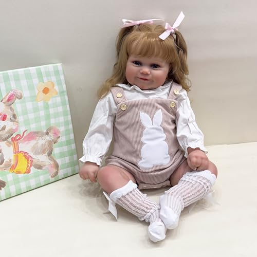 RXDOLL Realistische Reborn-Puppen, 60 cm, lebensechte Babypuppen, Reborn-Kleinkind-Puppen, lächelndes Mädchen, weiches Silikon, Vinyl, gewichteter Stoffkörper mit Fütterungsset, für Kinder ab 3 Jahren von RXDOLL