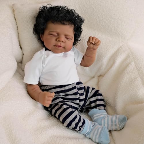 RXDOLL Realistische afrikanische Reborn-Babypuppe, 45,7 cm, Silikon, Ganzkörper-Vinyl, lebensechte Babypuppe, schwarze Haut, Mädchen, beschwert, schlafendes Neugeborenen-Spielzeug für Kinder RXDOLL Realistische afrikanische Reborn-Babypuppe, 45,7 cm, Silikon, Ganzkörper-Vinyl, lebensechte Babypuppe, schwarze Haut, Mädchen, beschwert, schlafendes Neugeborenen-Spielzeug für Kinder von RXDOLL