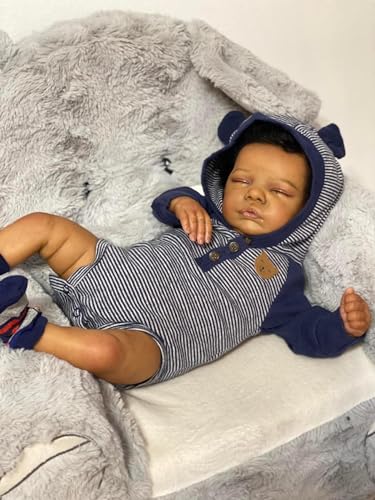 RXDOLL Reborn Baby Puppen Schwarzer Junge 48CM Afroamerikanisches Neugeborenes Baby Realistische Baby Puppe Echtes Aussehen Lebensgroße Puppe Dunkelbraune Haut Reborn Babies Puppe von RXDOLL