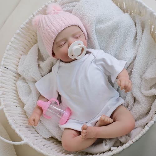 RXDOLL Reborn Babypuppe Silikon Ganzkörper 20 Zoll Handgemachte Real Life Looking Neugeborene Vinylpuppe Schlafendes Mädchen Handgemalt Haar Gewichtete Realistische Puppen Waschbar von RXDOLL