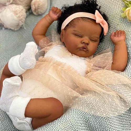 RXDOLL Reborn Babypuppen Schwarzes Mädchen 19 Zoll Lebensechte Neugeborene Babypuppe Afroamerikanisch Biracial Realistische Silikon Babys Puppe Schwarz Real Life Reborn Girl Puppen von RXDOLL
