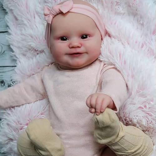 RXDOLL Reborn Babypuppen Silikon Ganzkörper 50,8 cm Lebensechtes lächelndes Mädchen Realistische Neugeborene Babypuppen, die echt aussehen Babys Handgemachte gewichtete Puppe Spielzeug für Kinder von RXDOLL