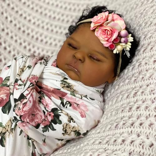 RXDOLL Reborn Babypuppen Silikon Ganzkörper Afroamerikanisch Schwarz Babypuppe 20 Zoll Biracial Lebensechte Neugeborene Babys Puppe Dunkelbraune Haut Realistische Babys Reborn Kleinkind Puppen von RXDOLL
