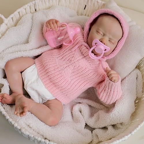 RXDOLL Reborn Babypuppen Stoffkörper 19 Zoll Realistische Neugeborene Puppe Augen Geschlossene Lebensechte Babypuppen Die Echt Silikon Babys Mädchen Handgemachte Puppe Mit Fütterungsspielzeug von RXDOLL